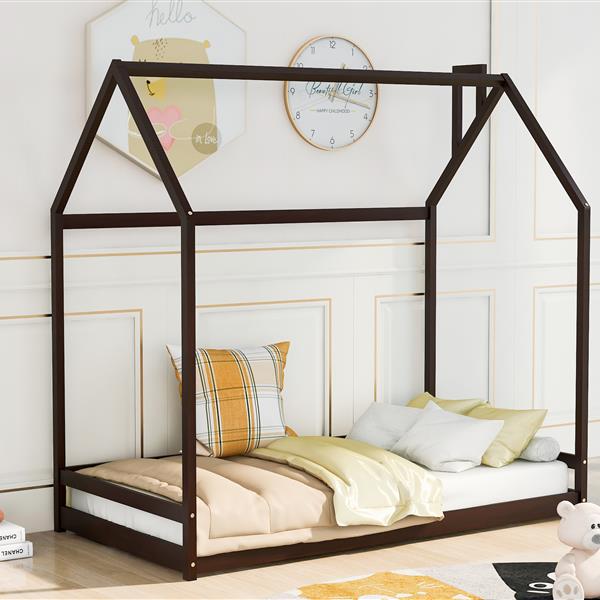 Twin Size House Bed Wood Bed, Espresso