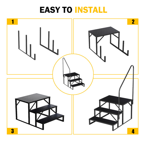 3 Step Ladder with Handrail, Swimming Pool Ladder Above Ground, 660 lb Load Capacity RV Steps with Anti-Slip Panel, Mobile Home Stairs for Reaching and Getting High