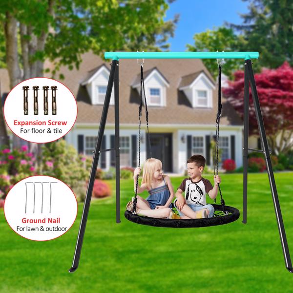 Porch Swing Frame, 550lbs Weight Capacity Swing Stand, Heavy Duty A-Frame Swing, Swing Stand Frame for Yoga Hammock Saucer Baby Porch Swing (Cyan, Swing NOT Included)