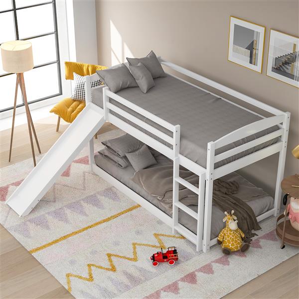 Twin over Twin Bunk Bed with Convertible Slide and Ladder , White