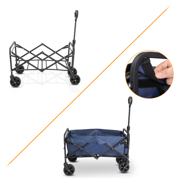 74.5*45.5*84cm 100kg 600d Oxford Cloth Steel Frame Flat Folding Style Blue Cloth Silver Frame Garden Folding Cart