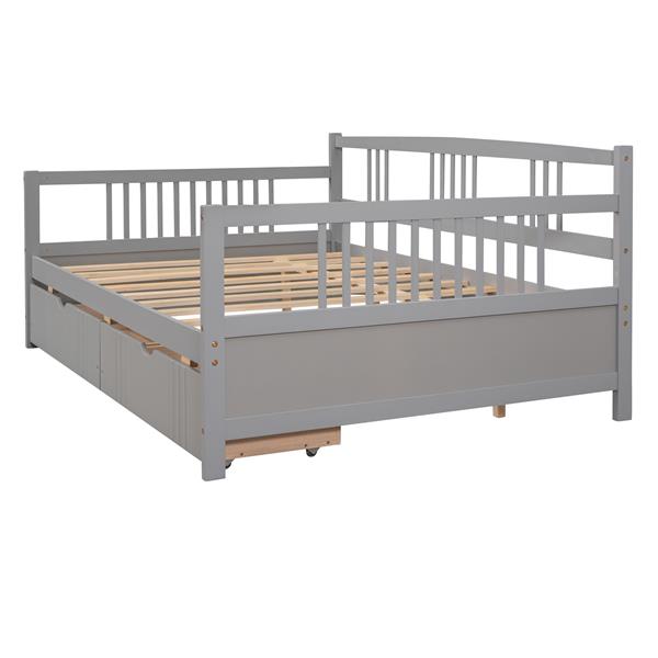 Full Size Daybed Wood Bed with Two Drawers,Gray