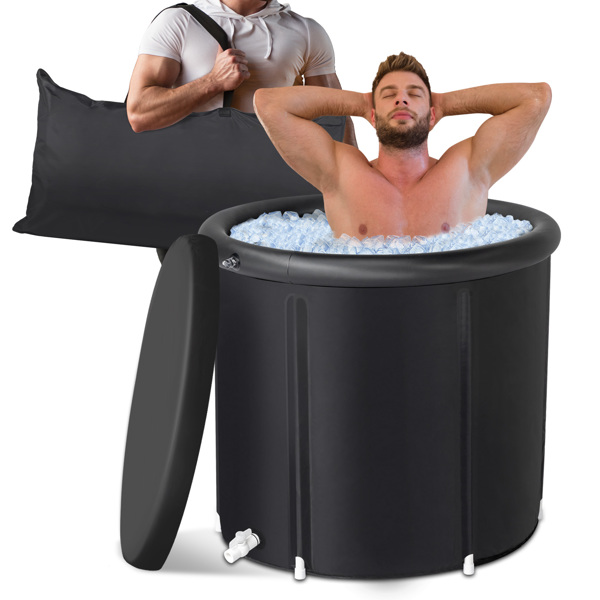 Ice Bath Tub for Athletes with Cover, 105 Gallons Cold Plunge Tub for Recovery, Multiple Layered Portable Ice Bath Plunge Pool, Black