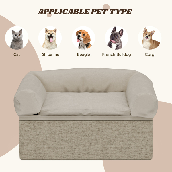 Luxury Dog Sofa Bed Soft Velvet Pet Couch with Storage Box Removable&Washable Fancy Dog Couch for Small Medium Dogs, Cats, Small Animals (Khaki) （禁售Temu！！！）