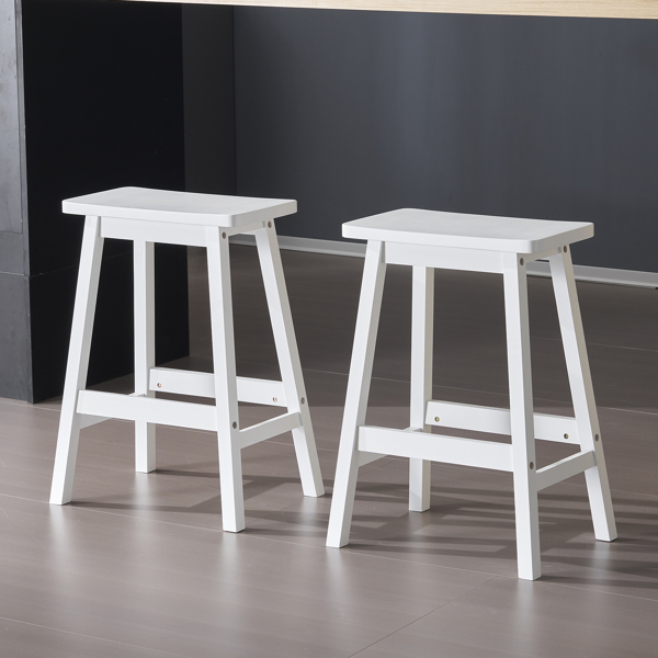 2pcs Pine Wood Saddle Seat Bar Stool White