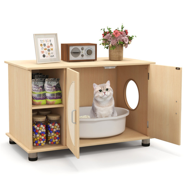  32" Cat Litter Box Enclosure with Sisal Scratching Doors and Adjustable Metal Feet