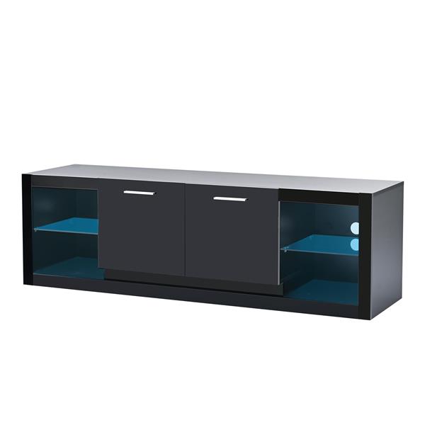 Modern TV Stand with 2 Tempered Glass Shelves, High Gloss Entertainment Center for TVs Up to 70'', Elegant TV Cabinet with LED Color Changing Lights for Living Room, Black