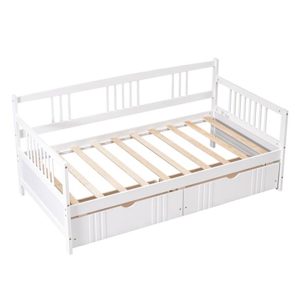 Twin Size Daybed Wood Bed with Two Drawers,White