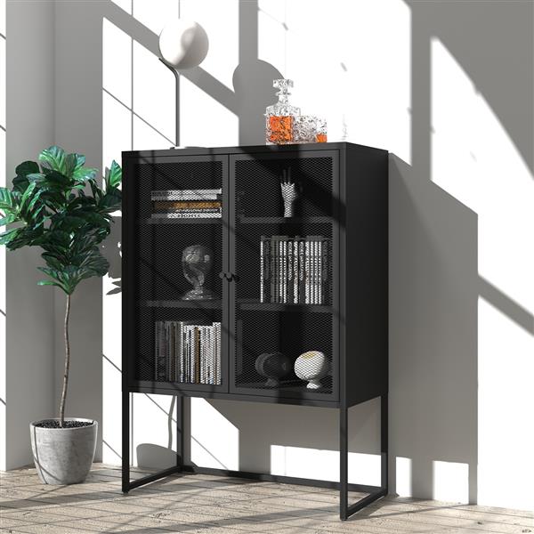 Black Storage Cabinet with Doors, Modern Black Accent Cabinet, Free Standing Cabinet, Buffet Sideboards for Bedroom, Kitchen,Home Office