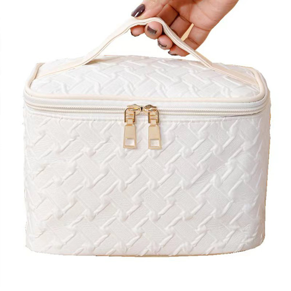 White  Premium Large capacity Portable Travel Makeup Bag, Multi-functional Cosmetic Organizer, Stain-resistant, Handheld Square Bag