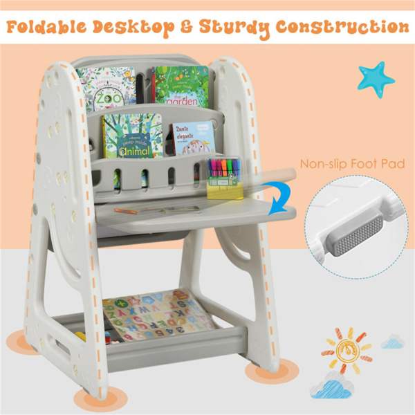 Kids Easel Desk Chair Set Book Rack Adjustable Art Painting Board