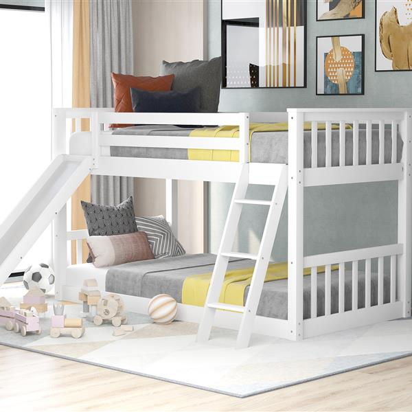 Twin over Twin Bunk Bed with Convertible Slide and Ladder, White