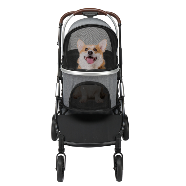 Pet Stroller 3 in 1, Folding Lightweight Dog Stroller with Detachable Carrier & Storage Basket, 4 Wheels Travel Stroller for Puppies Doggies Kitties, Grey