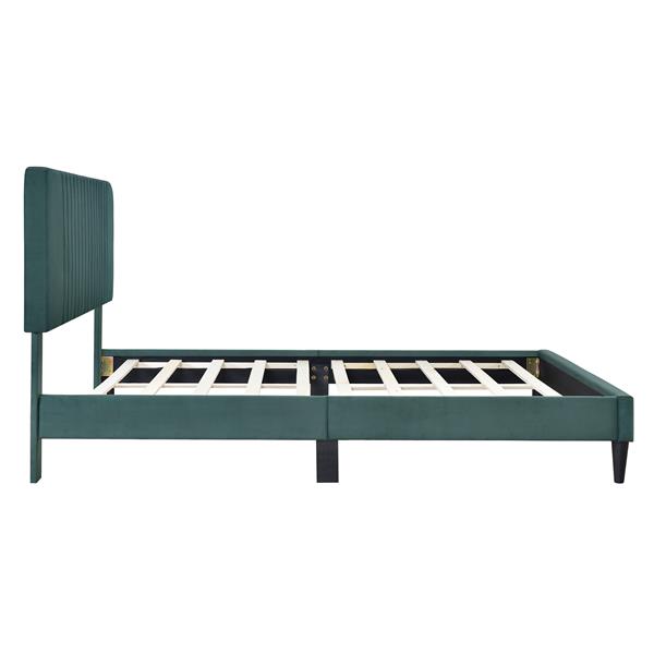 Queen Size Upholstered Platform Bed,No Box Spring Needed, Velvet Fabric,Green