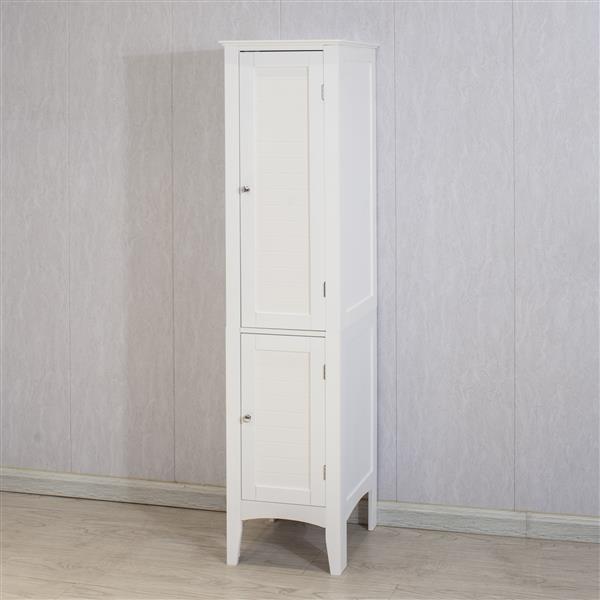 Tall Narrow Tower  Cabinet with 2 Shutter Doors 5 Tier Shelves for Bathroom, Kitchen ,Living Room ,Storage Cabinet,White