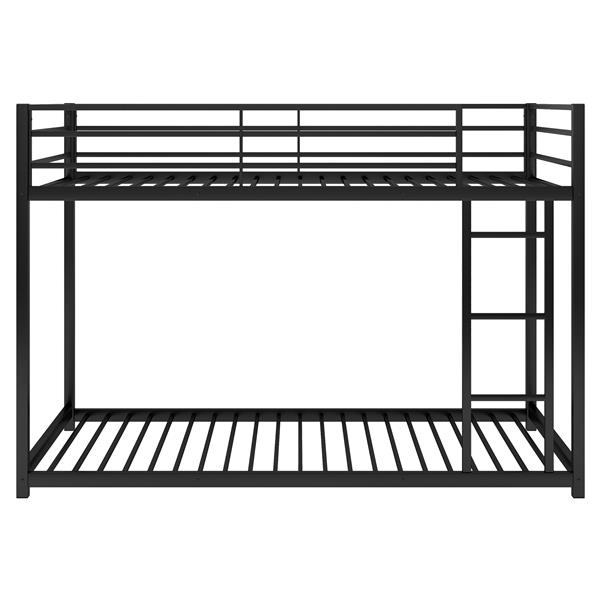 Twin over Twin Metal Bunk Bed, Low Bunk Bed with Ladder, Black