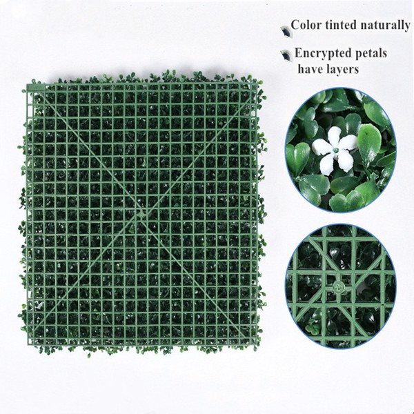 6 Pcs 20"x20"Artificial Greenery Grass Wall Panel,Faux Boxwood Hedge Panel with Flowers Decor