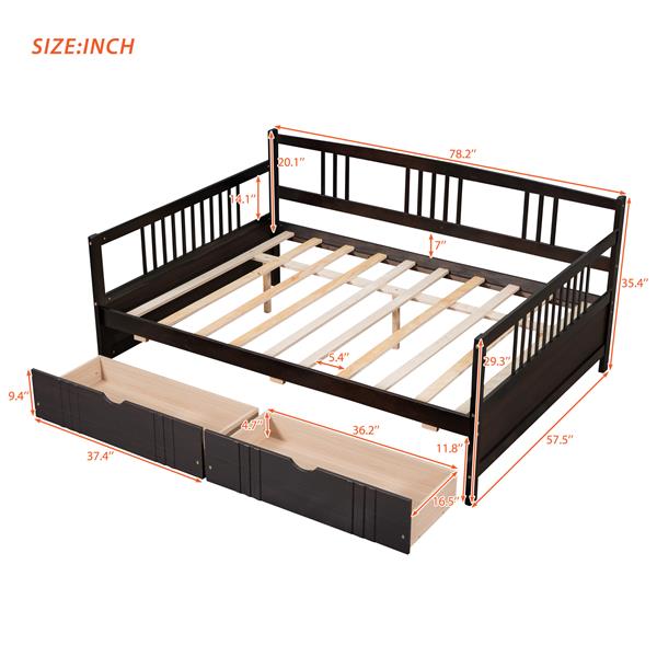 Full Size Daybed Wood Bed with Two Drawers,Espresso