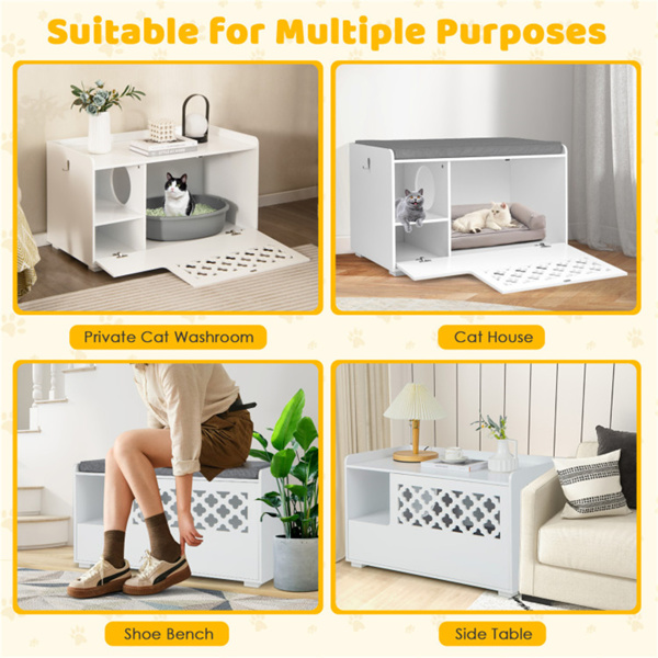 Cat Litter Box Enclosure，Entrance Shoe Stool with Removable Cushion and Front Open Door