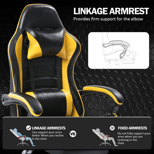 Computer Gaming Chairs with Footrest, Ergonomic Gaming Computer Chair for Adults, PU Leather Office Chair Adjustable Desk Chairs with Wheels, 360°Swivel Big and Tall Gamer Chair, Yellow