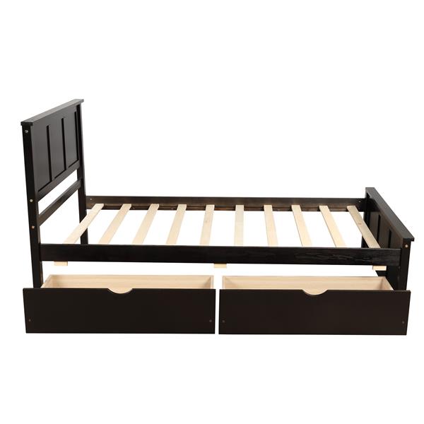 Platform Storage Bed, 2 drawers with wheels, Twin Size Frame, Espresso