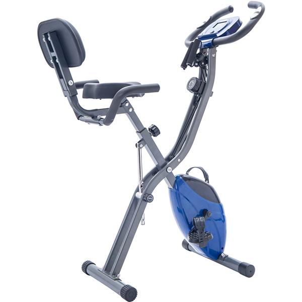 Folding Exercise Bike, Fitness Upright and Recumbent with 16-Level Adjustable Resistance, Arm Bands and Backrest 