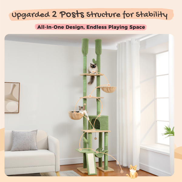 Cactus Cat Tree Floor to Ceiling Cat Tower with Adjustable Height(85-112 Inches), 7 Tiers Climbing Activity Center with Cozy Hammocks(Banned shein,unable to ship on weekends)