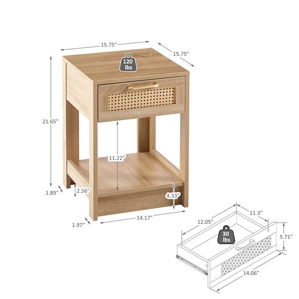 15.75" Rattan End table with  drawer, Modern nightstand, side table for living room, bedroom,natural