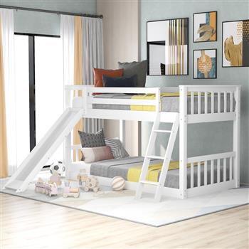 Twin over Twin Bunk Bed with Convertible Slide and Ladder, White