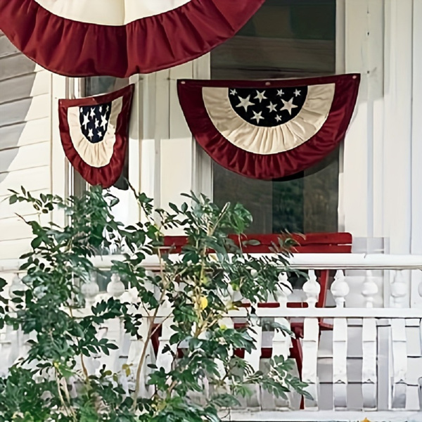 4 Pack USA Pleated Fan Flag, 1.4 X 2.3 Feet American US Bunting Flag Patriotic Half Fan Banner Flag Decoration, 4th of July Memorial Day Decoration Outdoor