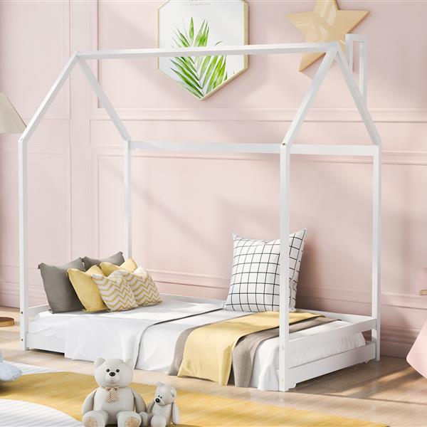 Twin Size House Bed Wood Bed, White