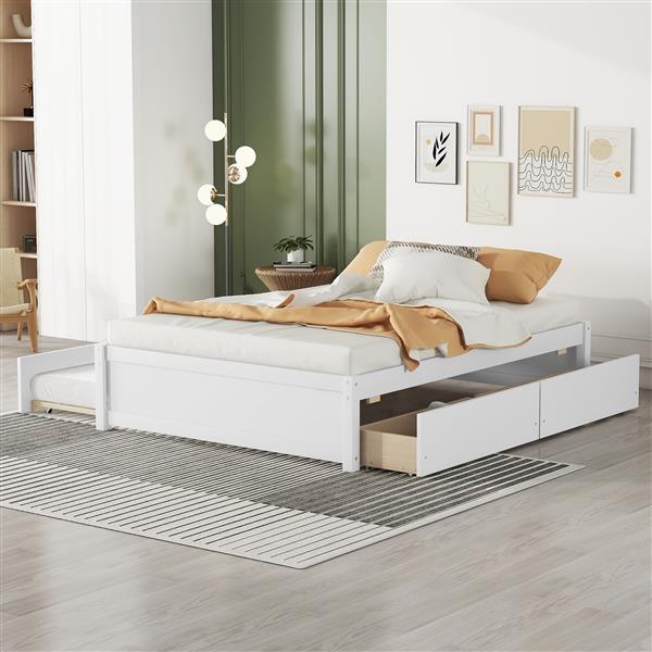 FULL BED WITH TWIN TRUNDLE AND TWO DRAWERS FOR WHITE COLOR