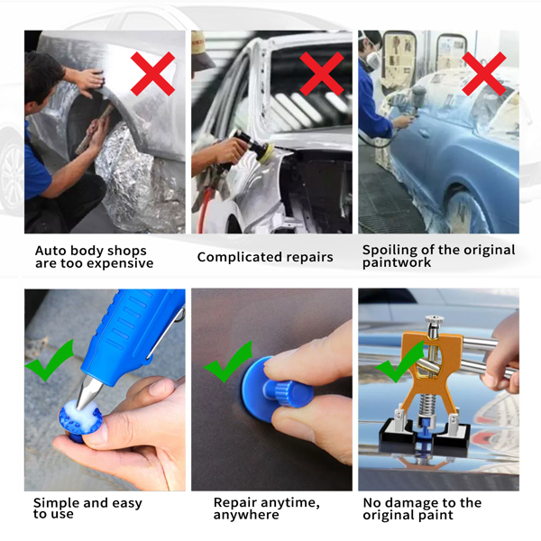 Automotive Dent Remover Kit - Dent Removal Tool Adjustable Width Gold lifter and glue gun for auto body Motorcycle refrigerator and Ding Hail Dent removal (Gold lifter and glue gun)