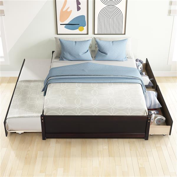 FULL BED WITH TWIN SIZE TRUNDLE AND TWO DRAWERS FOR ESPRESSO COLOR