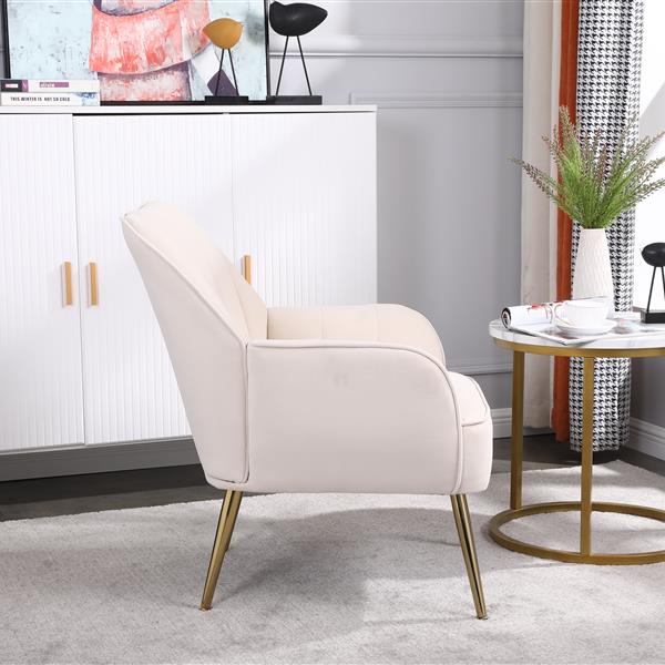 Modern Mid Century Chair velvet  Sherpa Armchair for Living Room Bedroom Office Easy Assemble(BEIGE)