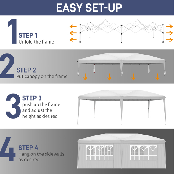 3 x 6m Four Windows Practical Waterproof Folding Tent White