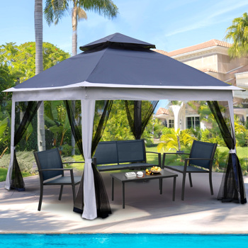Outdoor 11x 11Ft Pop Up Gazebo Canopy With Removable Zipper Netting,2-Tier Soft Top Event Tent,Suitable For Patio Backyard Garden Camping Area,Blue [Sale to Temu is Banned.Weekend can not be shipped