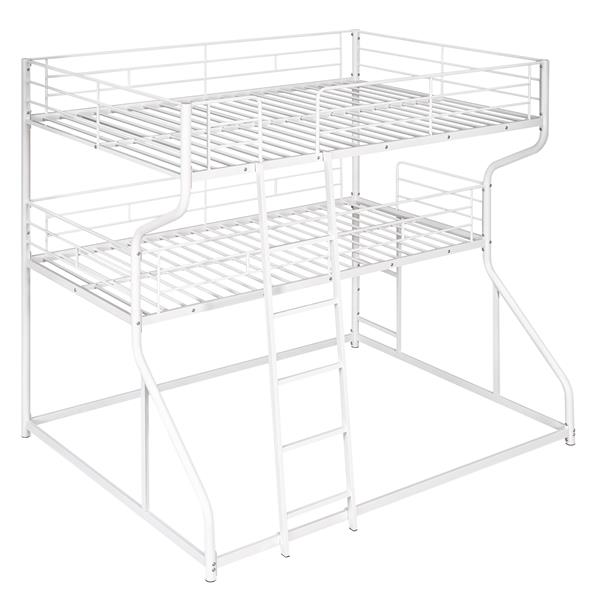 Full XL over Twin XL over Queen Size Triple Bunk Bed with Long and Short Ladder,White