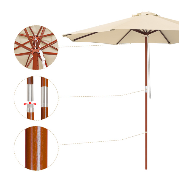  Stylish Wooden Umbrella 9 ft Patio Umbrella features wooden ribs and pole - Aluminum Frame Market Umbrella For Backyard, Deck, Garden, Pool -- ivory（No shipments on weekends）