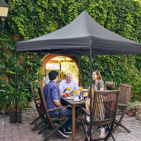 10x10ft Instant Portable Pop Up Canopy Tent  PVC Coated Shelter with Wheeled Carry Case, 4 Sand Bags - Black Top