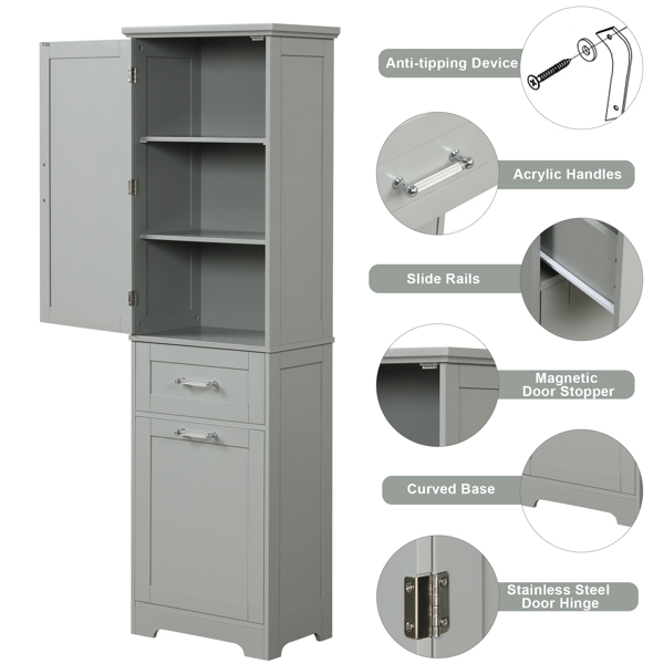 Tall Bathroom Storage Cabinet,  Storage Cabinet with Two Different Size Drawers and Adjustable Shelf, MDF Board with Painted Finish, Grey