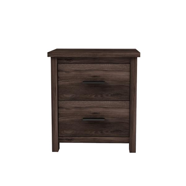 Vintage Two Drawer Nightstand, Simple and Generous Storage Space,Dark Walnut