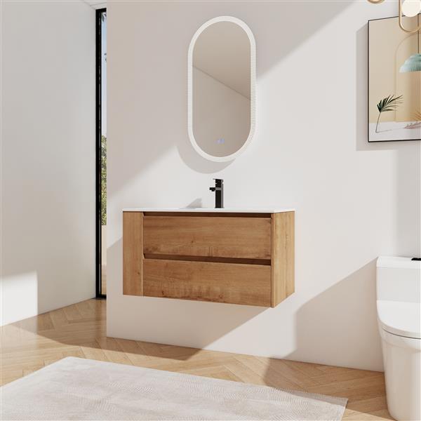 36" Wall Mounting Bathroom Vanity With Ceramic Sink, Soft Close Drawer