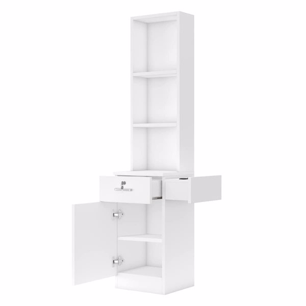 Barber Salon Work Station for Hair Stylist Locking Salon Equipment Barber Supplies Organizer Cabinet Barbershop Furniture w/Appliance Holders(White)