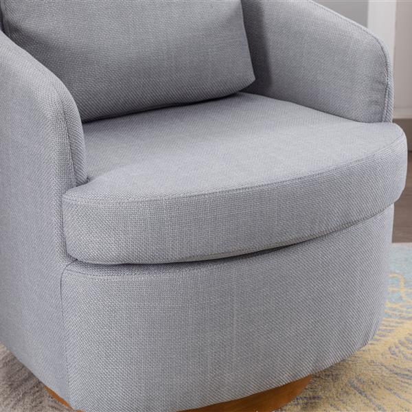 035-Linen Fabric Swivel Accent Chair With Soild Wood Round Brown Base Leg,Light Blue