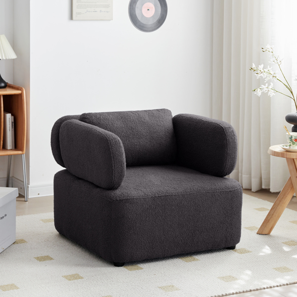 Mid Century Accent Chair with Thickened Cushions Teddy Velvet Reading Armchair with Pillow Upholstered Padded Seat Sofa for Living Room Bedroom Apartment Office