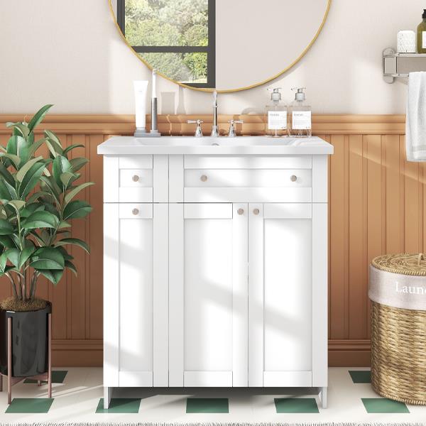 30" White Bathroom vanity with Single Sink ,Combo Cabinet Undermount Sink,Bathroom Storage Cabinet vanities