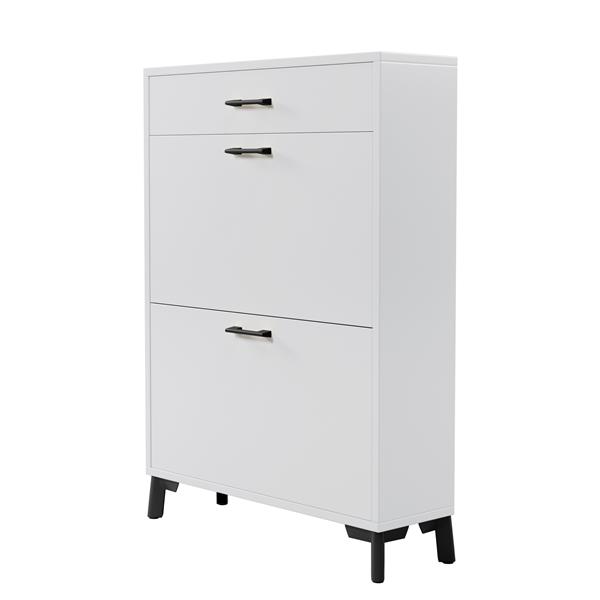 Shoe Storage Cabinet for Entryway, Free Standing Shoe Organizer with 2 Flip Drawers, Hidden Shoe Rack Storage Organizer for Doorway Hallway Closet, White