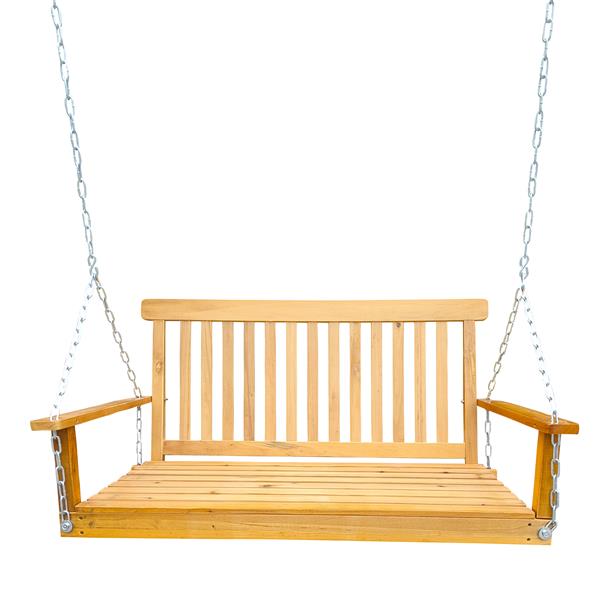 Front Porch Swing with Armrests, Wood Bench Swing with Hanging Chains,for Outdoor Patio ,Garden Yard, porch, backyard,  or sunroom,Easy to Assemble,teak