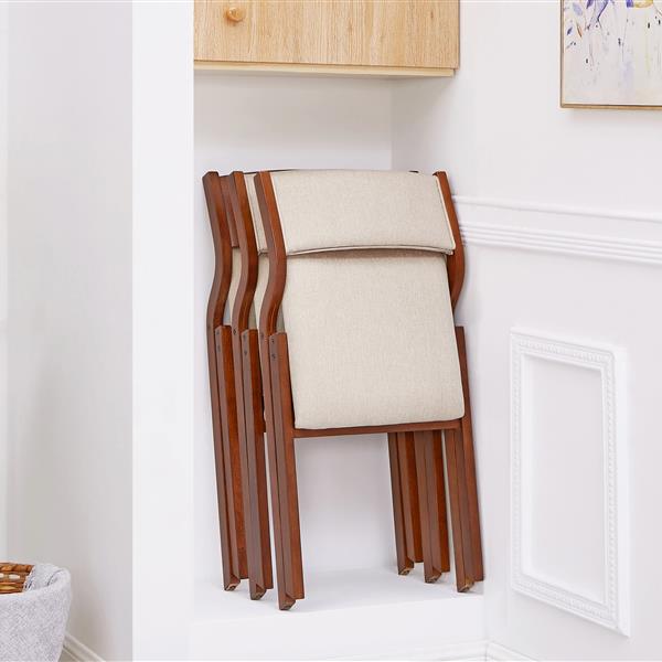 Upholstered folding Dining chair, space saving, easy to carry, Dining Room, 2-Pack-Cream white+Cherry